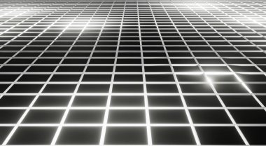 3 boyutlu illüstrasyon arka plan, perspektif, kare küp veya bal peteği ızgarası perspektifi. Yazdırma ve grafik tasarımı için teknoloji arka planı olarak kullanılacak daha koyu bir grafiksel arka plan gölgesi ile