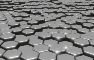 Tasarım ve pankartlar için 3D soyut arkaplan ve altıgen fütüristik teknoloji bal peteği mozaik illüstrasyonu