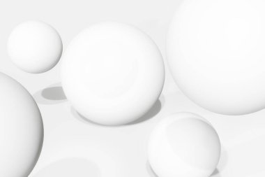 Gerçekçi küresel 3B arkaplan resmi Soyut beyaz arkaplan Sahnede yüzen beyaz top Yazdırma ve grafik tasarımı için uygun