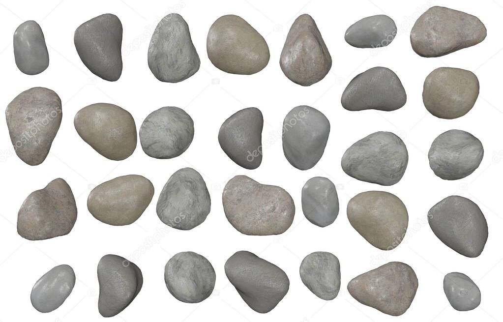 Rock 3D illustrations isolated on white background.with Clipping Path ready to use for decoration.