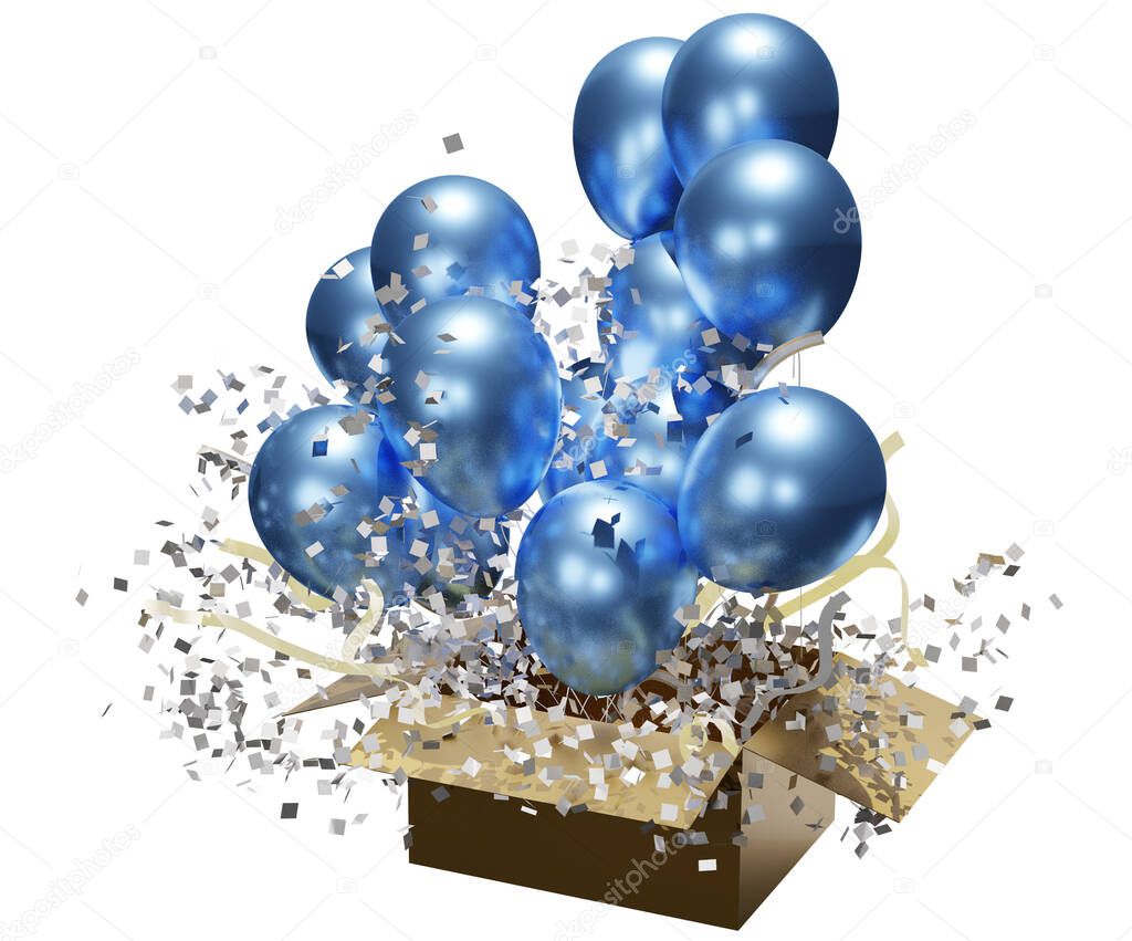 Balloon with gift box. 3D rendering isolated on white background. 3D illustrations with Clipping Path ready to use for decoration. For web site designs and publications