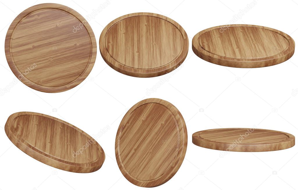 3D illustration, Light wood pizza board , Wooden tray, wooden cutting board Separate on a white background for all views. and include cutting path.with clipping path  For websites and advertising publications