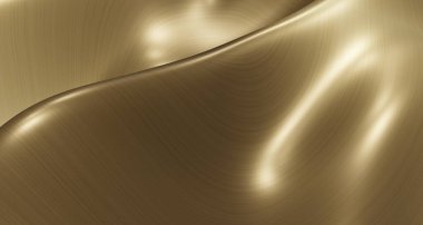 Su dalgasında 3D resimli altın renkli parlak metal yüzey, altın cilalı metal yüzey aşağı yukarı sallanıyor. Zarif bir tasarım için