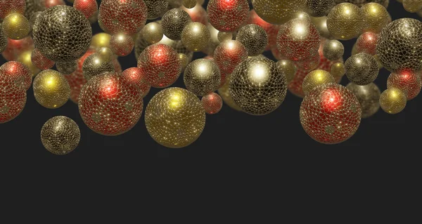 3 boyutlu küresel illüstrasyon ve kutlama düzeni, 3 boyutlu geometrisi olan soyut arkaplan illüstrasyonu, eğlenceli tasarım reklam afişi topları veya parçacıkları olan Dinamik duvar kağıdı şablonu. Yazdırma ve web sitesi için yüksek çözünürlüklü 3D çizim