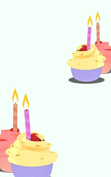 Illustration Birthday New Year Cupcakes Colorful Candles Plastel Backdrop Design — Stock Photo, Image