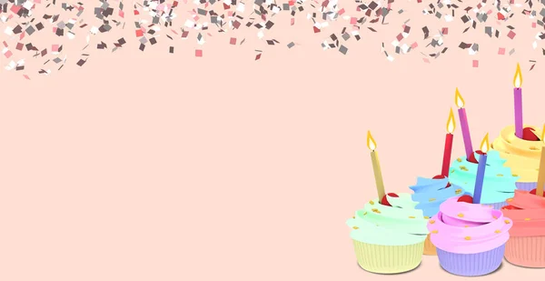 Ilustração Aniversário Ano Novo Cupcakes Colorido Com Velas Pano Fundo — Fotografia de Stock
