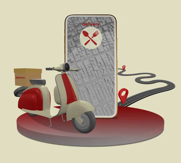 Illustration Fast Delivery Mobile Scooter Ecommerce Concept Infographic Online Food — Stock Photo, Image