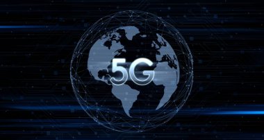 3d illüstrasyon Dijital 5G ağı ve kentsel arkaplandaki şeylerin interneti, çift pozlama şehri Cpu 5g, 5G kablosuz ağ sistemi, IoT (Nesnelerin İnterneti), haberleşme ağı kavramı.