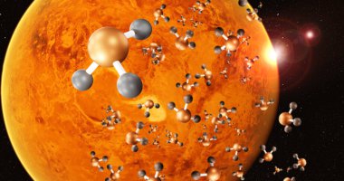 Venüs 'ün atmosferinde fosfin ve fosfor tespiti yapılan 3D illüstrasyon Venüs. Ve olası yaşam belirtileri. Bu görüntünün bu elementi NASA tarafından süslendi.