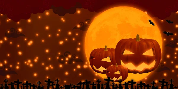 Illustrazione Fantasma Rilascio Notte Sulla Zucca Felice Halloween Sfondo Arancione — Foto Stock