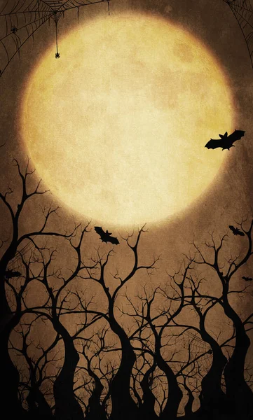 Иллюстрация Happy Pumpkins Orange Halloween Background Full Moon Bat Spider — стоковое фото