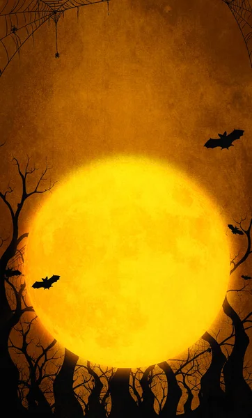 Illustratie Gelukkige Pompoenen Oranje Halloween Achtergrond Met Volle Maan Vleermuis — Stockfoto