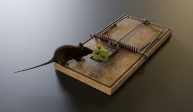 Fare kapanı, tuzak, yem, fare, 3 boyutlu illüstrasyon