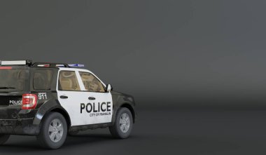 Polis arabası, sedan, trafik polisi arabası, 3 boyutlu illüstrasyon