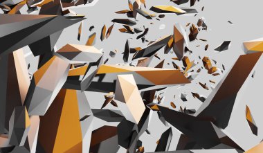 Soyut arka plan, kırık cam, dağınık, patlamış, üç boyutlu illüstrasyon