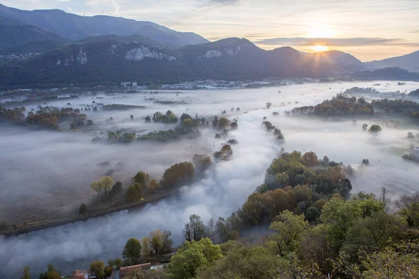 Adda River Valley Fog Airuno Lombardy Italy — Stock Photo, Image