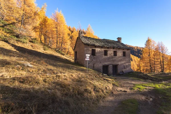 La pequeña ciudad de Crampiolo y monte Cervandone en un día de verano, Alpe Devero, Valle del Antigorio, Piamonte, Italia — Foto de Stock