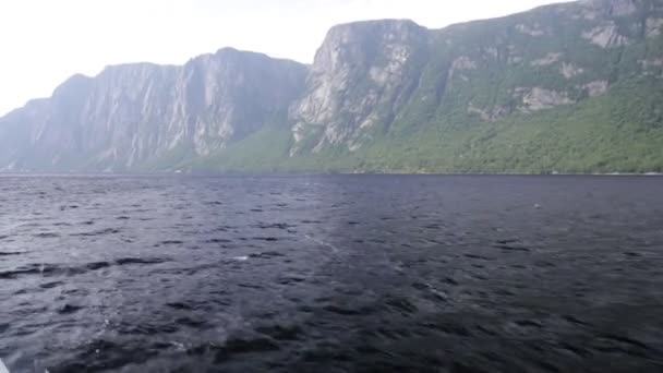 The Tall Beautiful Rock Cliffs In Western Brook Pond Gros Morne — Stok Video