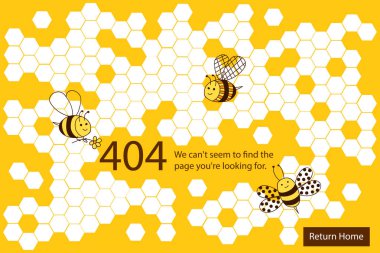 Arılar ve peteğin bulunamadı 404 hata sayfası tatlım. Vektör sayfa tatlı Web sitesi için. 