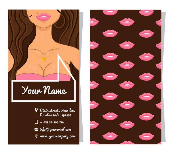 Tarjeta Visita Para Chica Con Sexy Hembra Labios Plantilla Vectorial — Archivo Imágenes Vectoriales