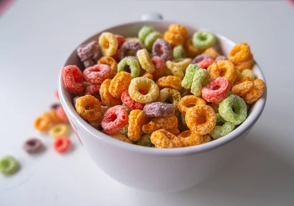 Vista Cercana Cereales Desayuno Colores Tazón — Foto de Stock