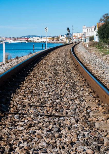 Ferrovia Faro Junto Mar — Fotografia de Stock