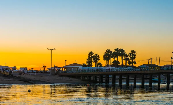 Kolorowy Zachód Słońca Faro Pier — Zdjęcie stockowe