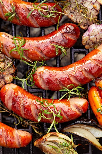 Grilled Sausages Vegetables Barbecue — Stock Photo, Image