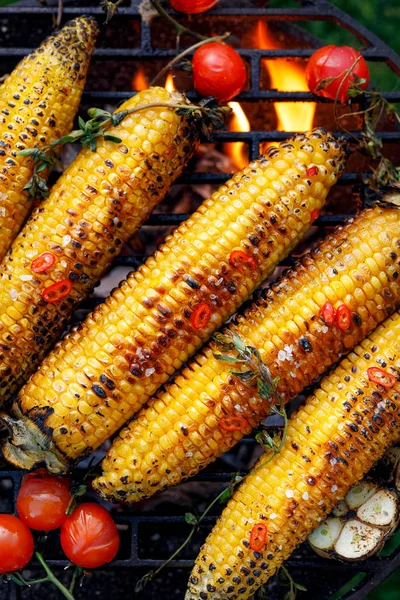 Grilled Corn Cob Grilled Corn Grill Plate Top View Grilled — Stock Photo, Image