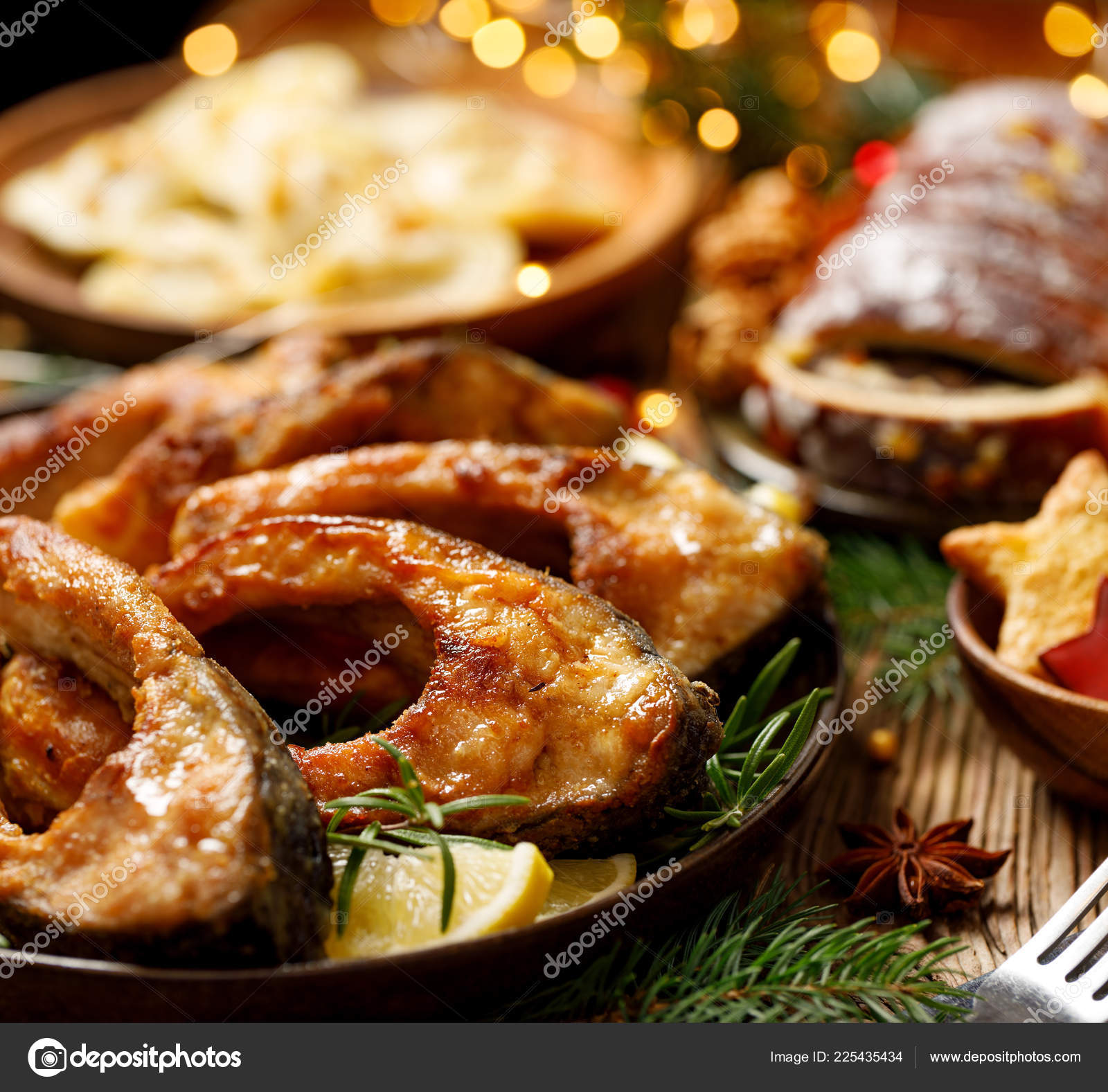 Fried Carp Fish Slices Ceramic Plate Close Traditional Christmas Eve Stock Photo Image By C Zi3000 225435434