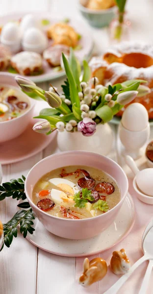 Sopa Agria Zurek Pulir Sopa Pascua Con Adición Salchicha Ahumada —  Fotos de Stock