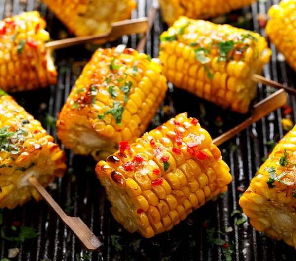 Grilled Corn Cob Butter Herbs Salt Aromatic Spices Grill Plate — Stock Photo, Image