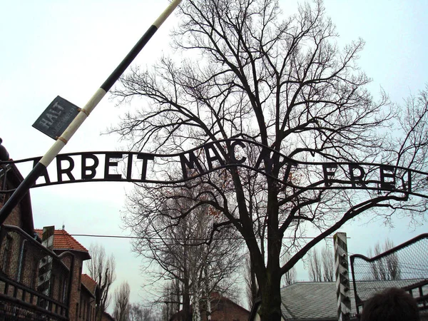 Arbeit macht frei - çalışmak seni özgür kılar. Polonya 'daki Auschwitz Birkenau Alman toplama kampının ana kapısının tarifi.