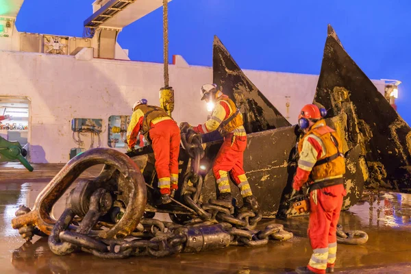 Mar Norte Escotlândia Março 2016 Anchor Stevpris Fixado Convés Uma — Fotografia de Stock