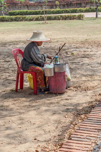 Ayutthaya Thailand 2015 February Old Lady Selling Homemade Icecream Wat — Stock Photo, Image