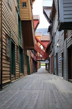 Bergen Norrway - 2016 Mayıs 01. Bryggen 'deki eski bina Norveç' in Bergen şehrinde..