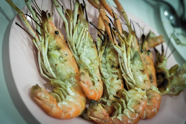 Hua Hin Tailandia 2015 Febrero Grandes Camarones Parrilla Restaurante Tailandés — Foto de Stock