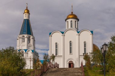 CİNAYET, RUSYA - 2014 EYLÜL. Murmansk 'taki Sular üzerindeki Kurtarıcı Kilisesi' nin ön görüntüsü..