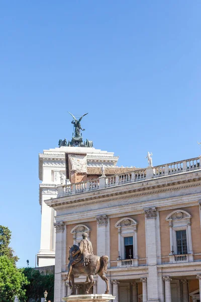 Rome Italie Août 2014 Colline Capitole Statue Équestre Empereur Marc — Photo