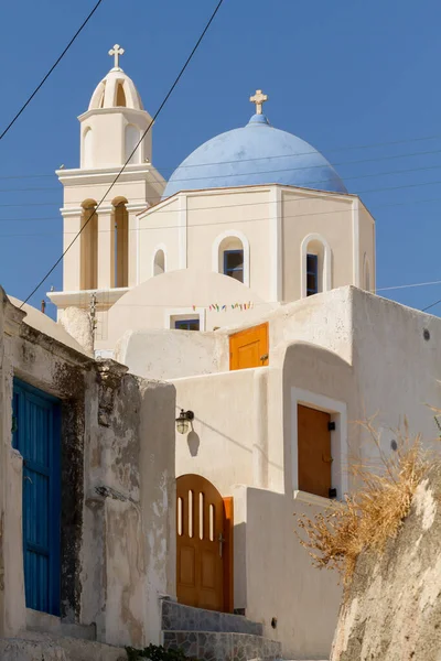 Santorini Grecia 2013 Agosto Chiesa Santorini Dipinta Bianco Blu — Foto Stock