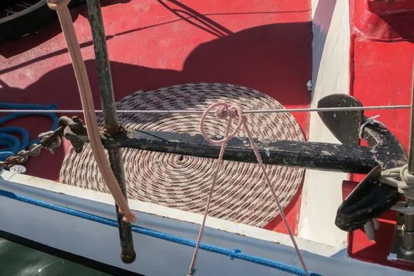 Sopot Polen 2016 September Mooring Rope Anchor Deck Wooden Sailboat — Stock Photo, Image