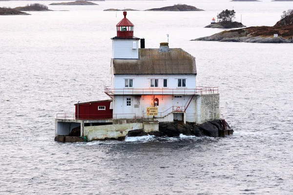 Stabben Lighthouse Norvège Novembre 2016 Phare Stabben Sur Rocher Dans — Photo