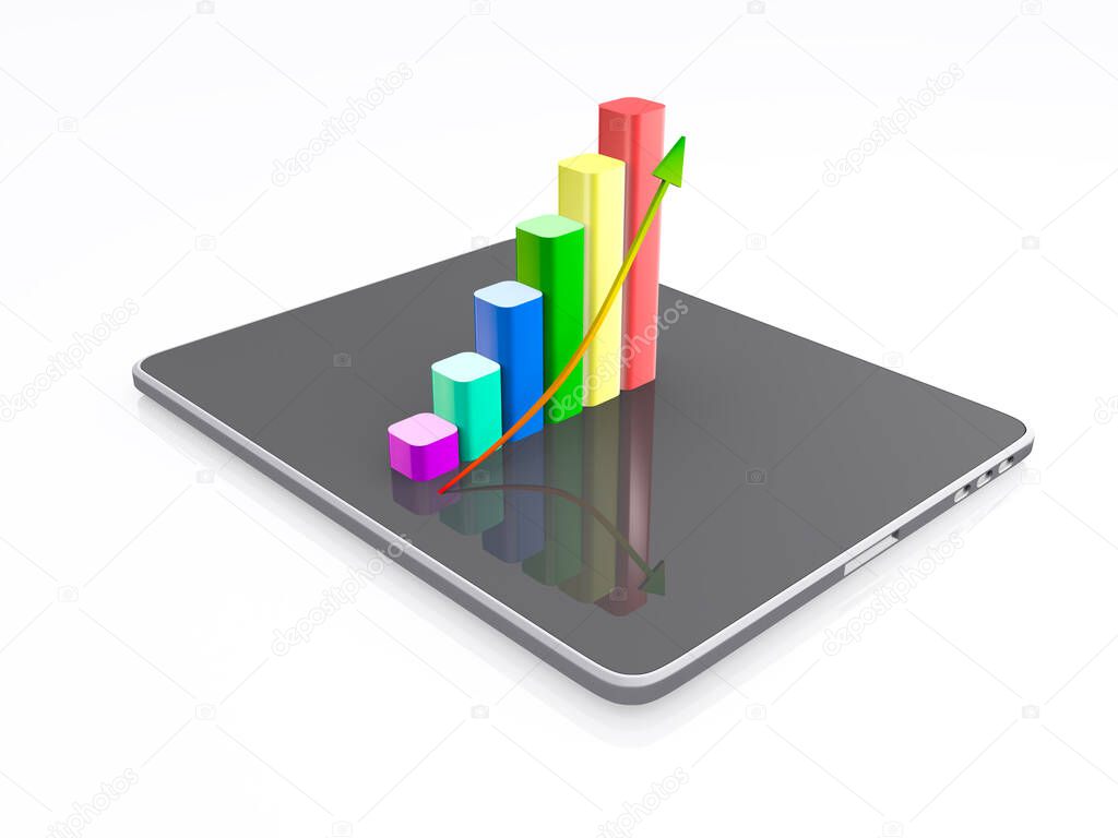 3D illustration of business graph on a tablet device