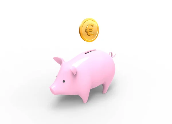 Render Image Piggy Bank Gold Euro Coin — Stock Photo, Image