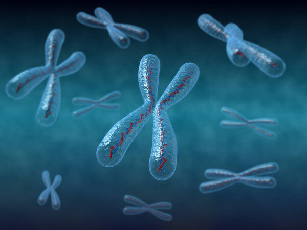 3D render of chromosomes with DNA strand 