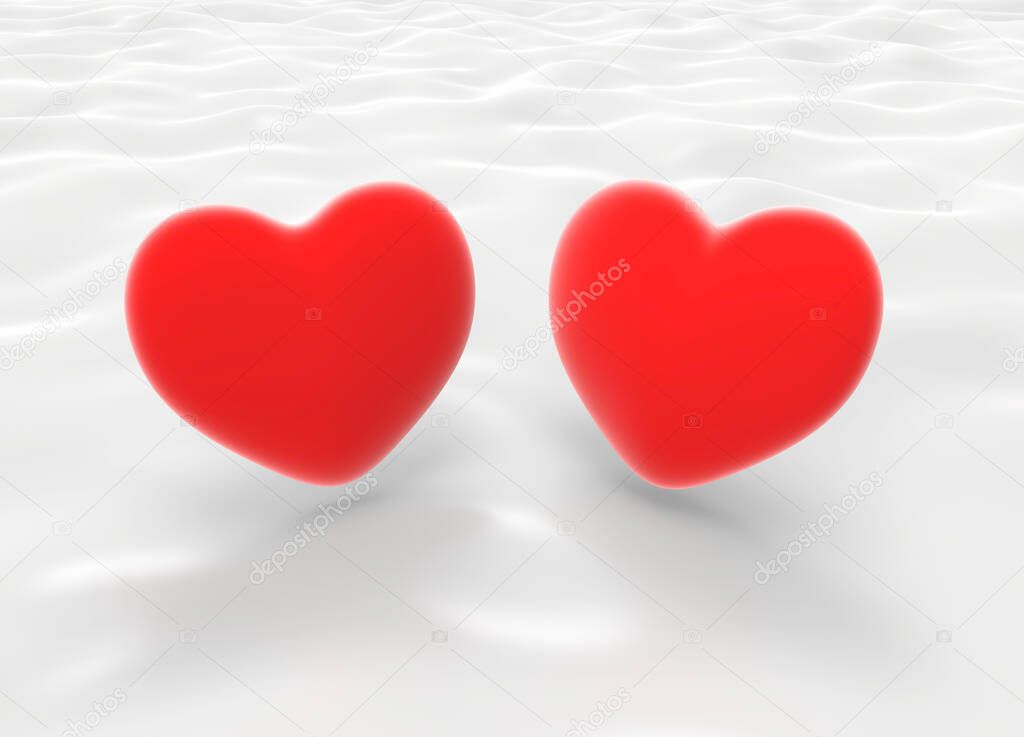 Two Heart symbols of love 3D Illustration - love pair - couple