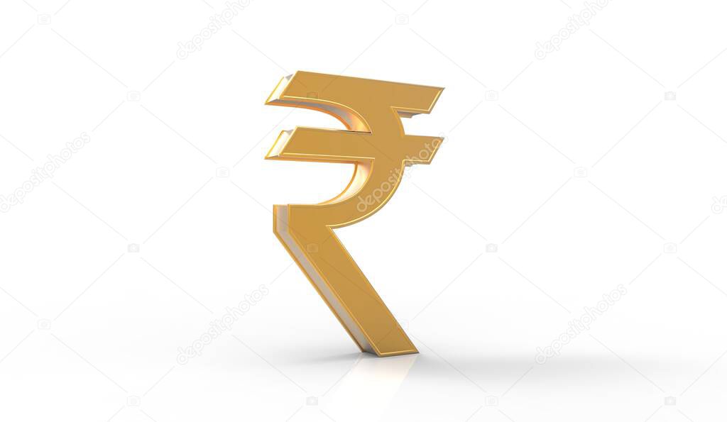 3D Illustration of Rupee Symbol in golden color