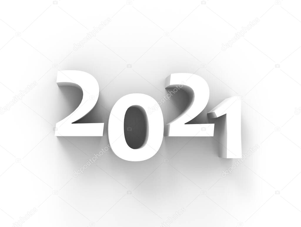 Happy New Year 2021 - 3D Illustration in white color
