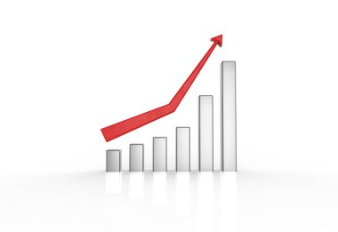 Gümüş rengi ile büyüyen iş grafiğinin 3B görüntüsü