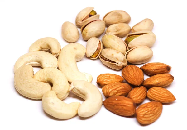 Närbild Cashews Mandel Och Pistaschmandlar — Stockfoto